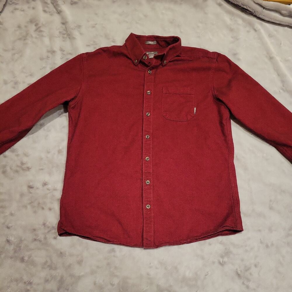 EDDIE BAUER Classic Fit Men's Shirt TL Button Down Long Sleeve Red Harringbone